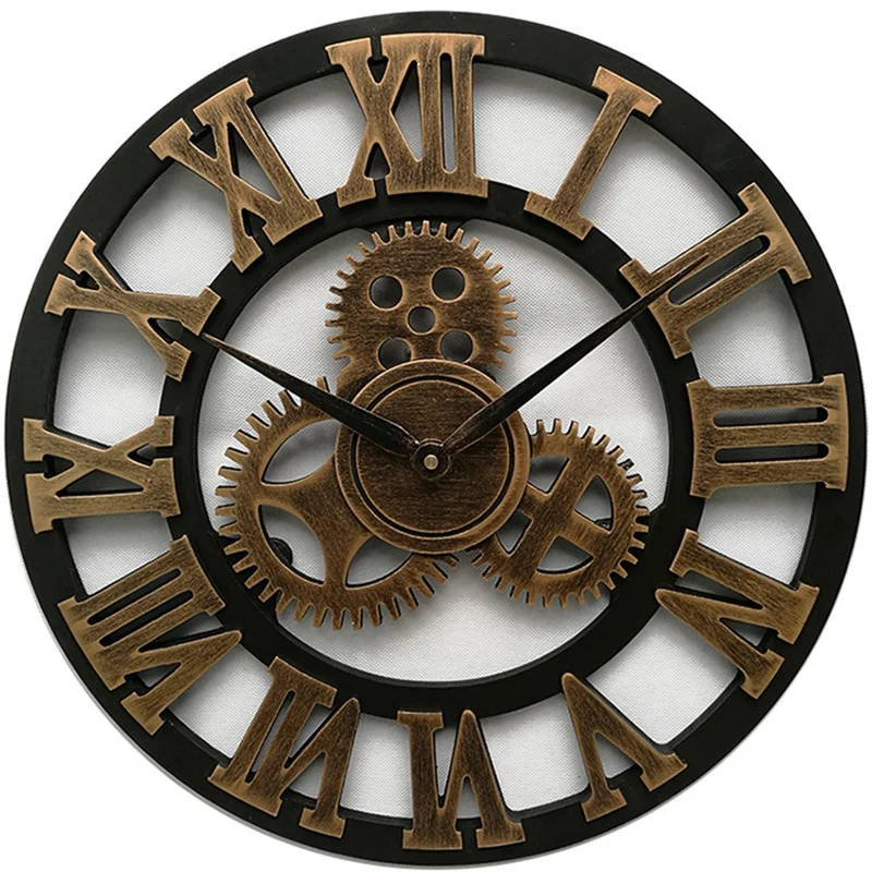 

TOP!-Large Wooden Wall Clock Vintage Gear Clock Us Style Living Room Wall Clock Modern Design Decoration For Home Clocks On Th