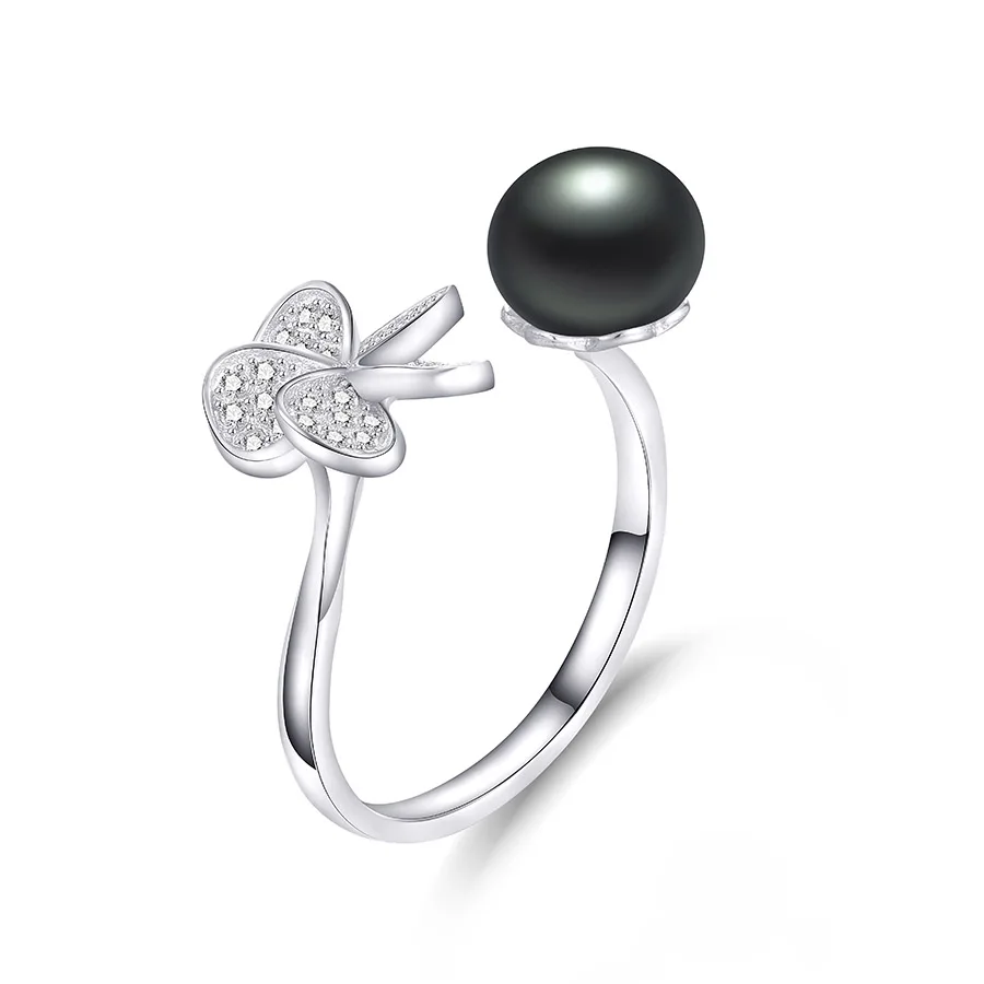 Распродажа! Серебро 925 регулируемые обручальные кольца для женщин Мода Циркон натуральный пресноводный жемчуг ювелирные изделия с коробкой - Цвет камня: black pearl