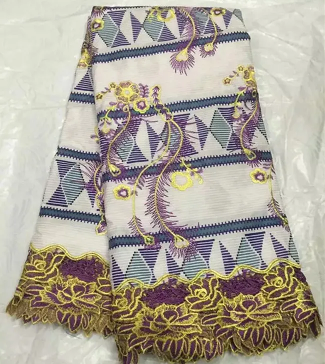 

Elegant party embroidery African printed wax fabric with guipure lace for clothing (6yards/lot) WLF88