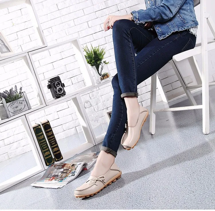 2016 New Real Leather Woman Flats Moccasins Mother Loafers Lacing Female Driving Casual Shoes In 16 Colors Size 34-44 ST179 (32)