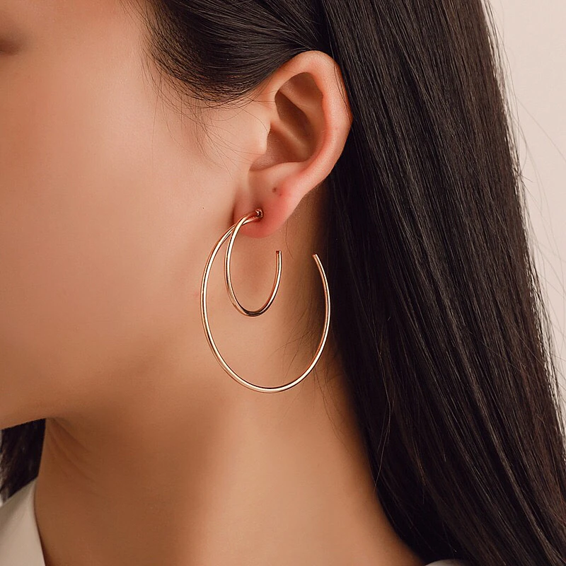 

2019 Simple fashion gold color Silver plated geometric big round earrings for women fashion big hollow drop earrings jewelry