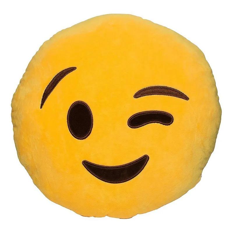 New Yellow Round Cushion Emoji Smiley Emoticon Pillow Stuffed Plush Soft Toy 32cm