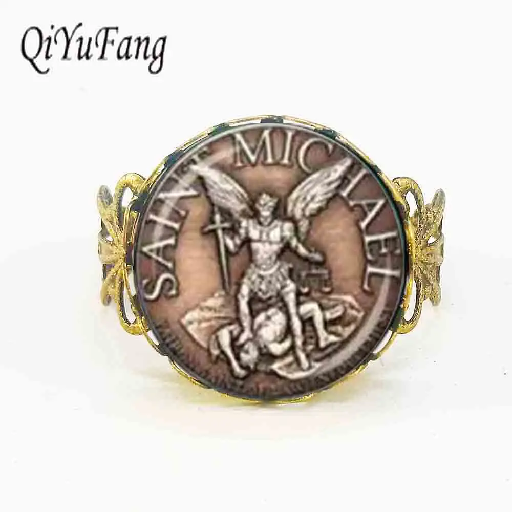 

Saint Michael Patron of Police officers Shield Glass Dome ring DIY Fashion Academy Jewelry Charm Trendy Gift