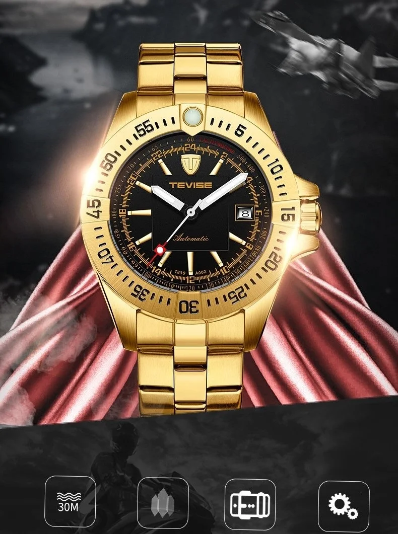TEVISE Brand Watch Men T839A-002 Automatic Mechanical Watch Calendar Luminous Hands Waterproof Male Clock Business Wristwatch (1)