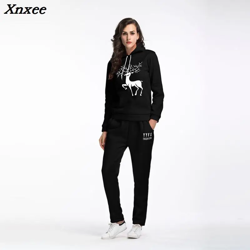 

2018 Two Piece Set Letter Snowflake Print Corduroy Hat Top and Pants Hooded Tracksuit Women Hoodies Sweatshirts Female Xnxee