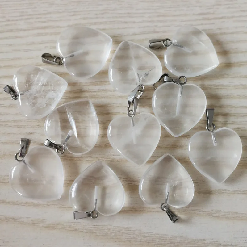 Wholesale 20mm natural crystal stone pendant charms love heart pendants 20mm for jewelry making