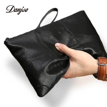 

NEW Men Handbags Sheepskin Weave Envelope Genuine Leather Day Cluches Fashion Soft Leather Large Capacity Men Shoulder Bags