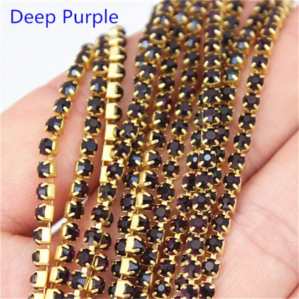 2mm 2.5mm 2.8mm 3mm 2Yard Colorful Sew on Crystal Rhinestone Cup Chain Gold Based Claw for Party Dinner Dress Accessories 8Y1200 - Цвет: Deep purple