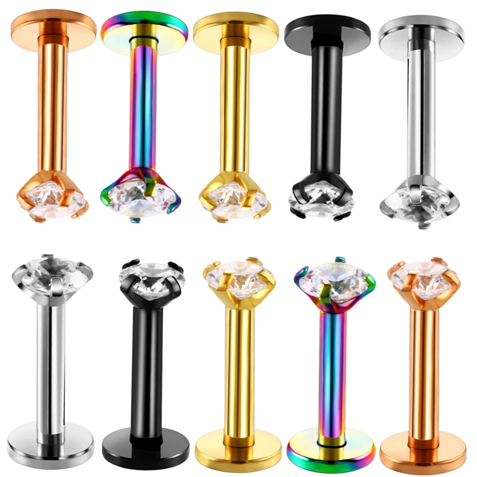 

5PCS Steel Lip Rings Internal Thread Labret Monore Piercing Helix Earrings Prong 3mm Round Gem Ear Cartilage Tragus Sexy Jewelry