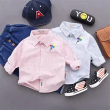 Коллекция года, Весенняя детская одежда рубашки для мальчиков рубашки в полоску с длинными рукавами и отложным воротником с вышитыми шариками для мальчиков повседневные топы для детей