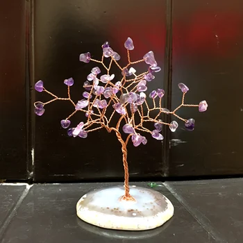 

Lucky tree Crystal natural Amethyst quartz rock Money Tree Feng Shui Wealth Home Decor Miniature Figurines Party Gift Crystal