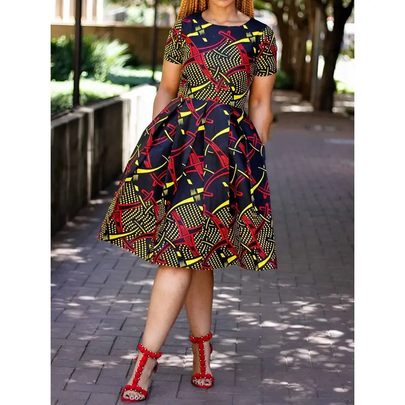 

Women Midi Dresses Sexy Elegant Party Office Lady Sexy Blue Aline Print High Street Vintage Plus Size Female Fashion Retro Dress