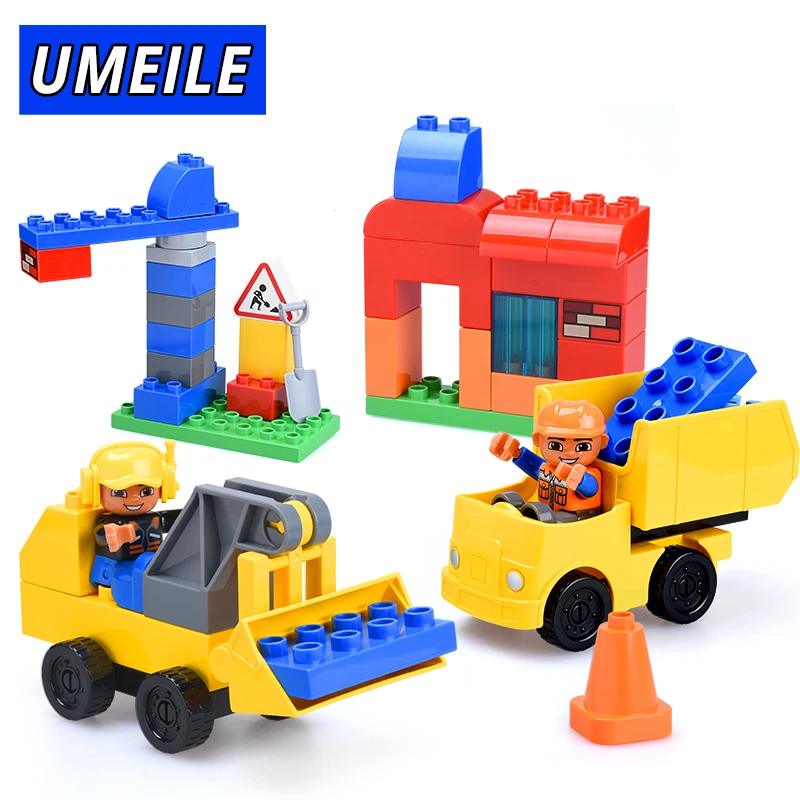 

UMEILE Brand 52PCS City Engineering Team Block Excavator Worker Figure Diy Brick Compatible With Duplo Gift