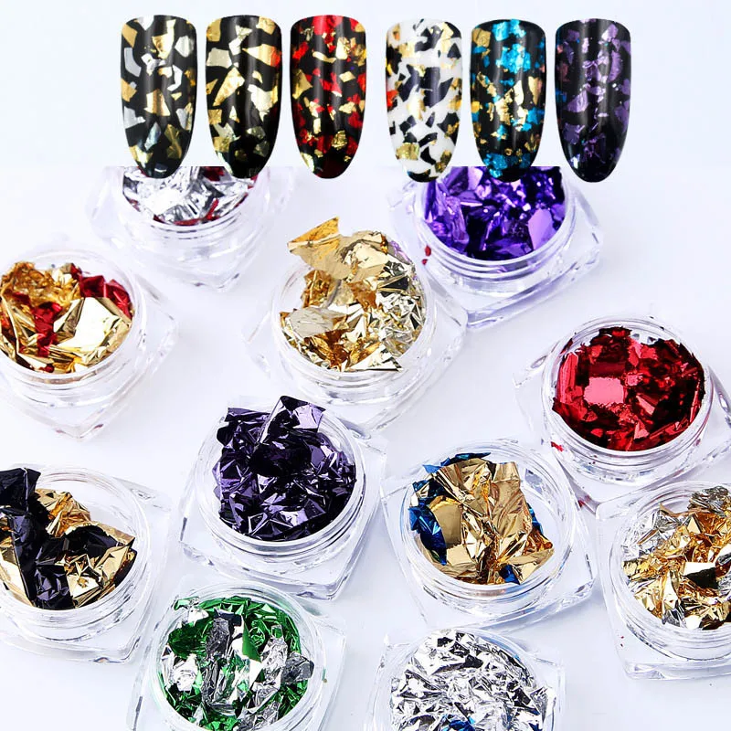 Hot Sale 12 Color Foil Paillette Chip Nail Art Flakes Design Decoration Sticker Fashion Glitter Decals Set jlrs2018 Dropshipping | Красота и