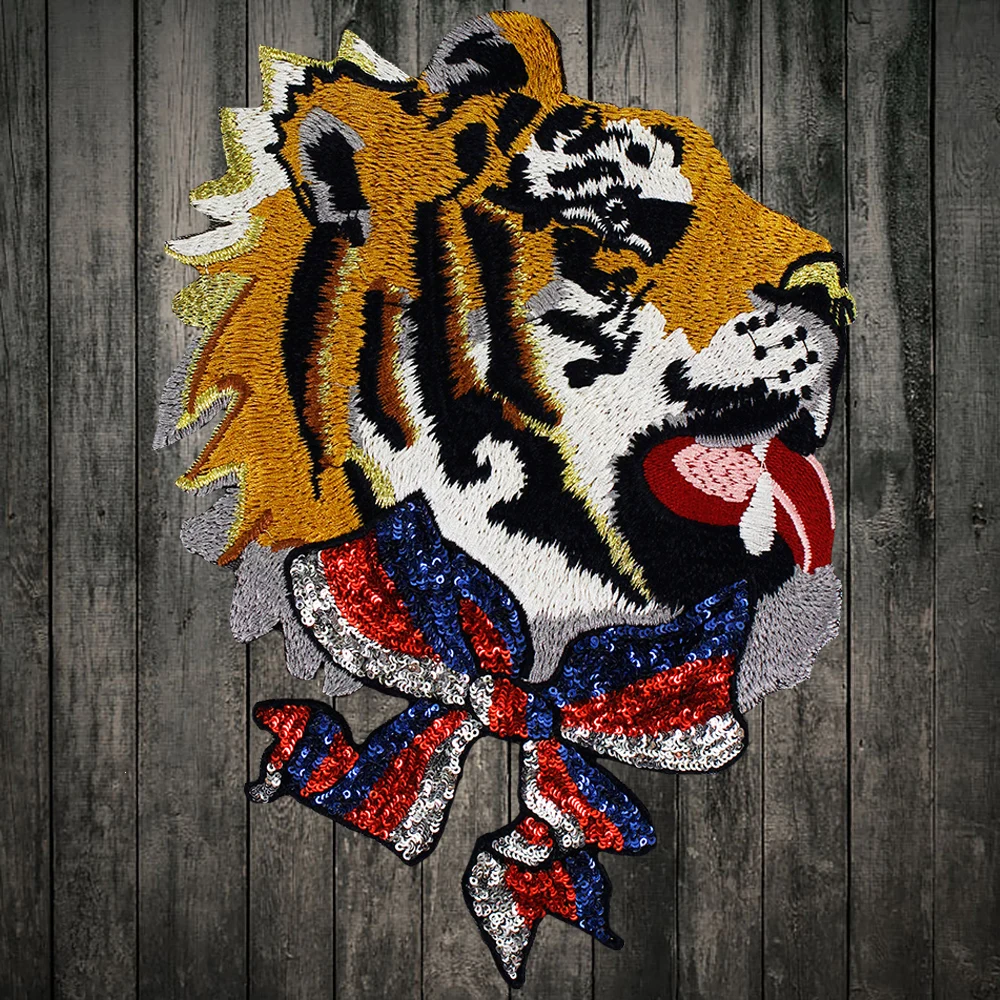 Fashion Cool Big Large Yellow Tiger bow Flowers Patch Applique Badge Clothes sew on Patches for | Дом и сад