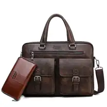  JEEP BULUO Brand Man'sBusiness Briefcase Bag 2pcs/set Split Leather High Quality Men office Bags For 13. 3 inch Laptop A4 Causel 