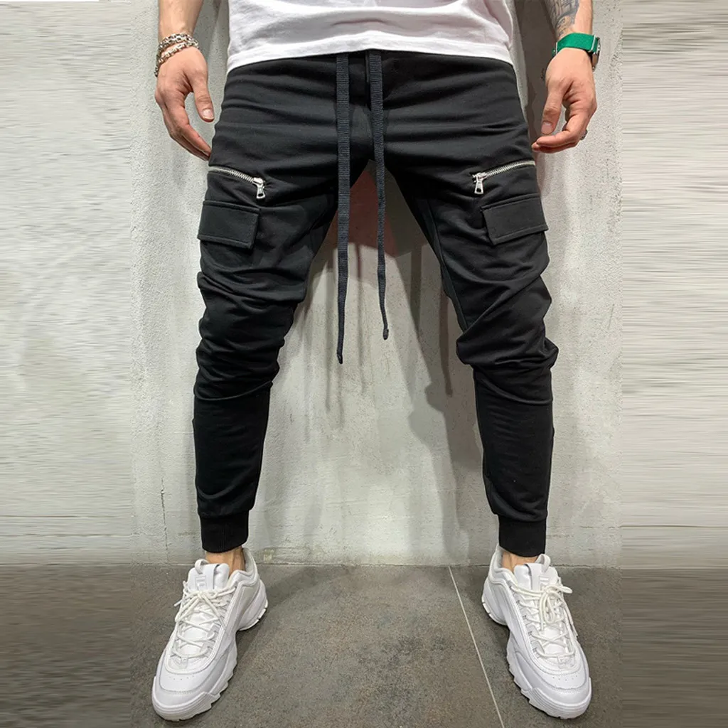

Pants Men Zipper Pure Color Casual Trousers Men Joggers Pocket Sport Work Casual Trouser Men Pants pantalones hombre L0625
