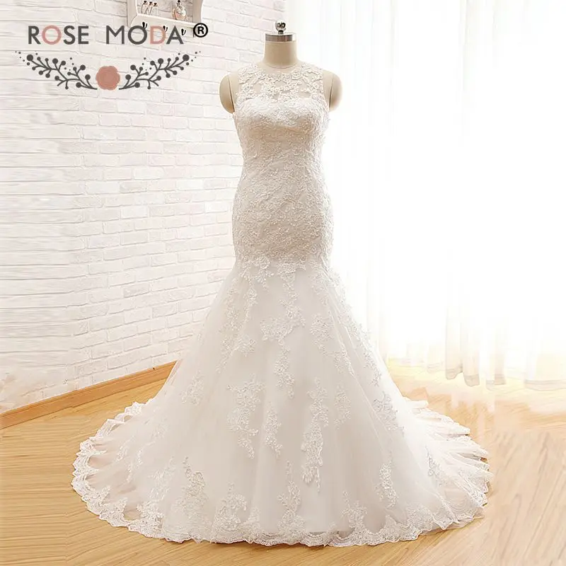 Rose Moda Real Photos Backless Lace Mermaid Wedding Dresses Custom Make