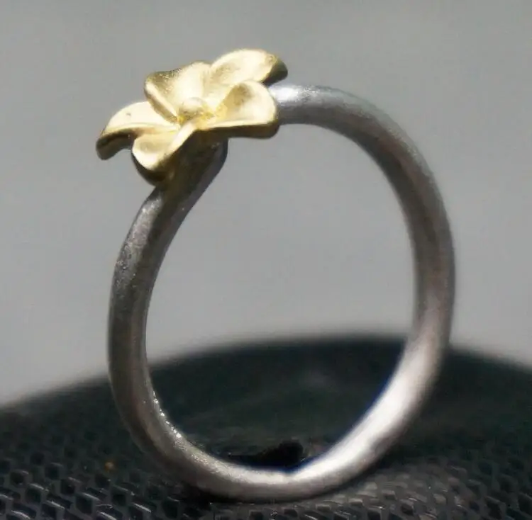925 sterling silver gold plated opening ring female jewelry flower shape ring personality opening adjustable open ring