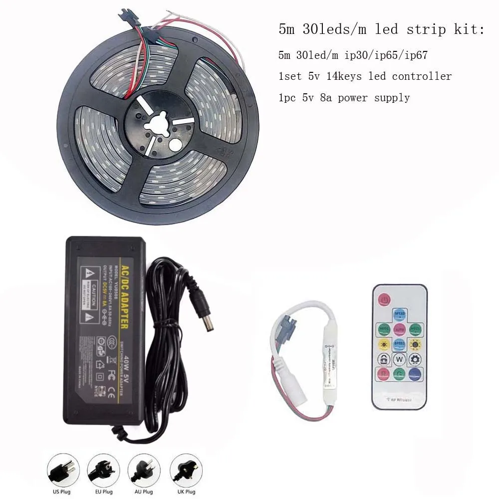 1 м 2 м 3 м 4 м 5 м WS2812B WS2812 RGB Светодиодные полосы света с SP103E 14 ключи пульт RGB Led контроллер Питание комплект