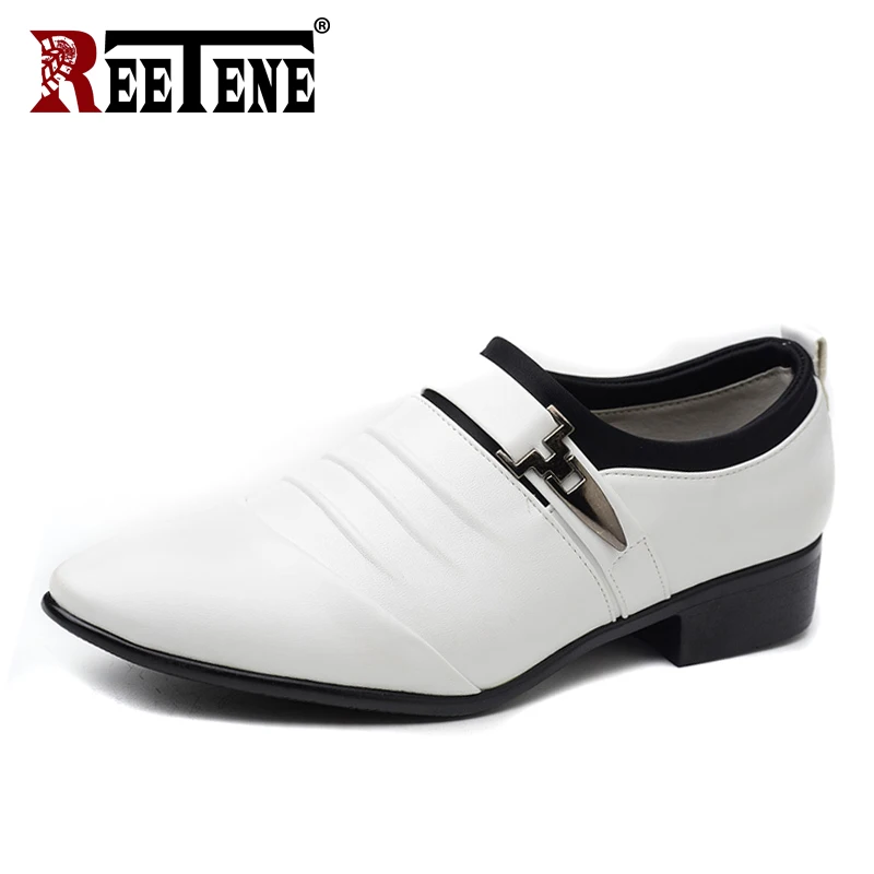 Reetene Бизнес работы мягкие Мужская обувь модные классические деловые мужские модельные туфли удобные дышащие Основные обувь Размер 38-48 - Цвет: White