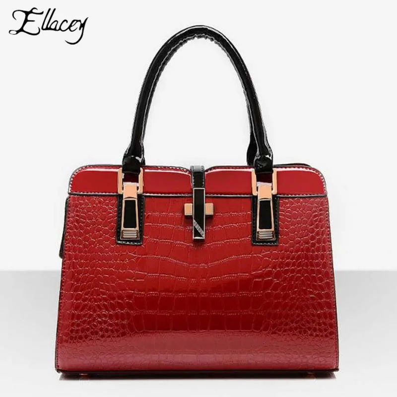 New Charm Large Handbags Elegant Alligator Patent Leather Handbag Women