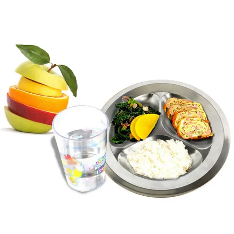 

Outdoor Tableware 3/4 grid round plate outdoor barbecue non-magnetic compartment lunch box Camping tablewares