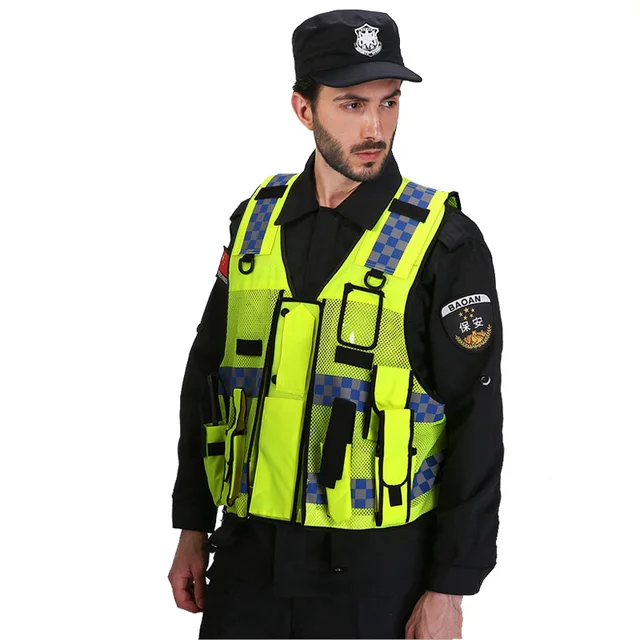 High visibility traffic police reflective vest with multi pocketsin