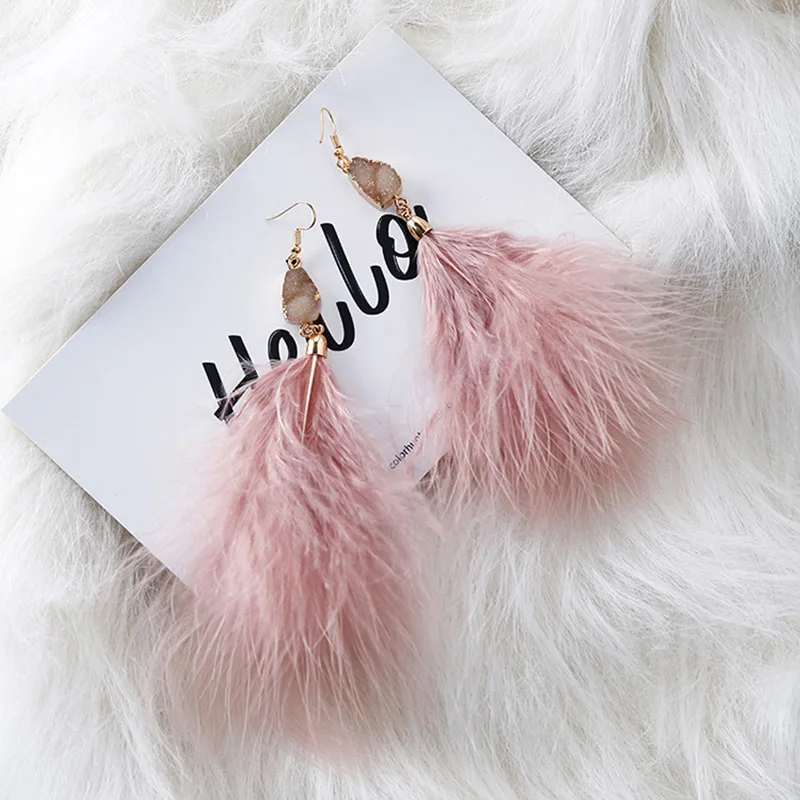 

2017 New Arrive Fashion Boho Earrings For Women Temperament Fluffy Feather Dangle Pendant Statement Jewelry Ear Accessories