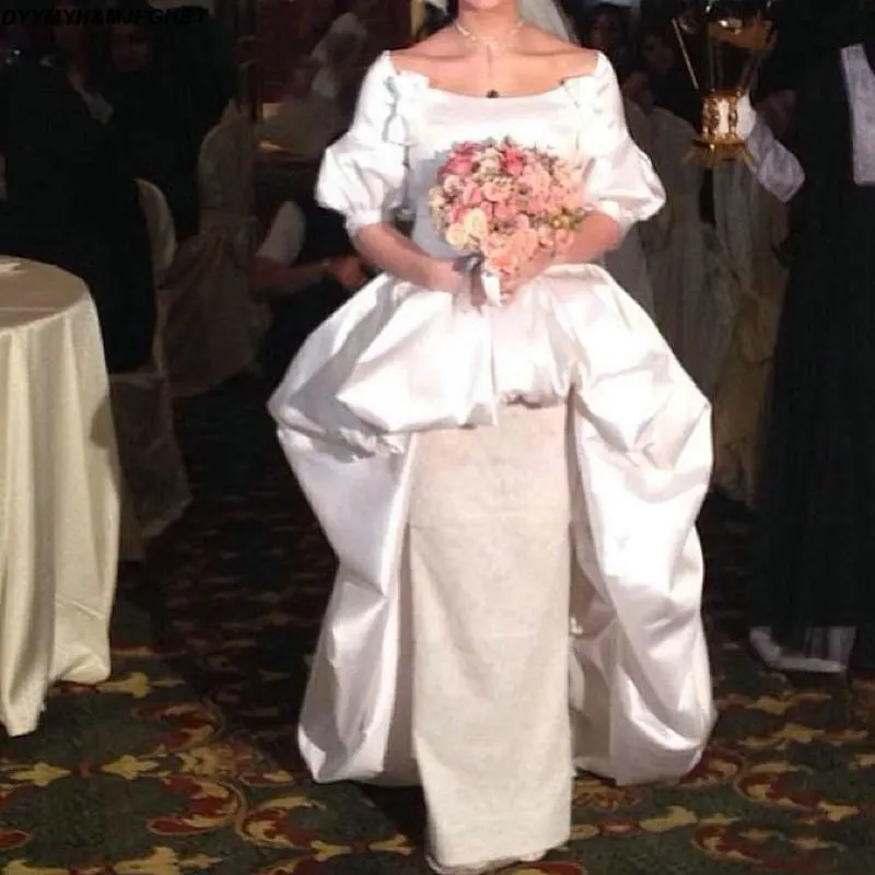 2015 Wedding Dresses with Peplum Scoop Neck Half Sleeve Floor length Bridal Gowns_