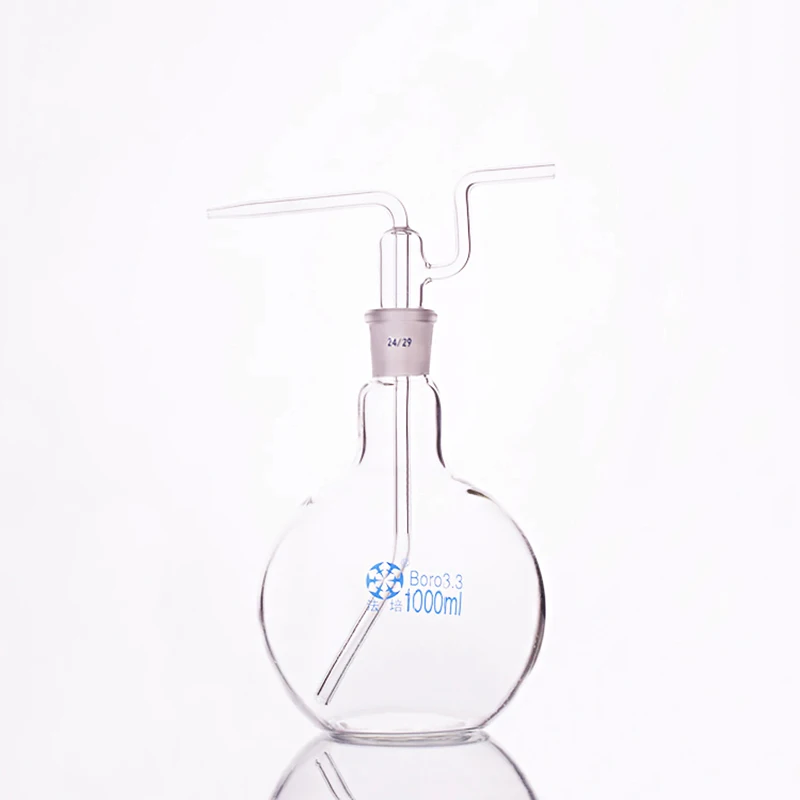 Flat bottom gas washing bottle Capacity 1000mlSingle standard Ground mouth flat flush flaskGas wash bottleShisha hookah