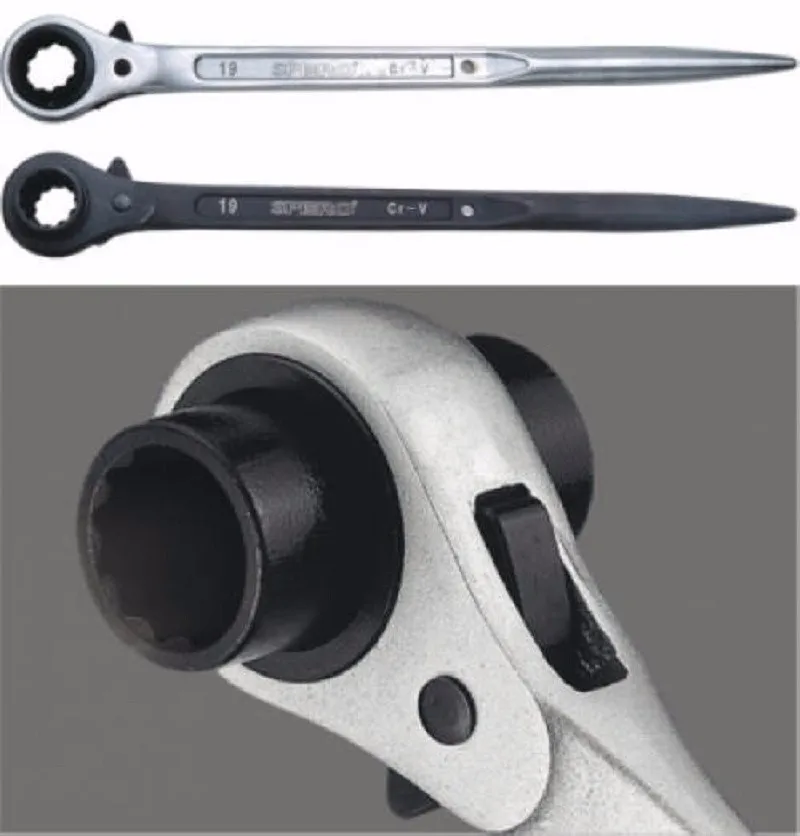 

NEW 1PC 17*19mm CRV Scaffold Sharp End Ratchet Wrench Construction tool DIN.