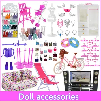 

Mix Cute Doll Furniture Pretend Play Toy Hangers TV Sofa Shoes Rack for Barbie Doll for Kelly Dollhouse Accessories Girl Toy