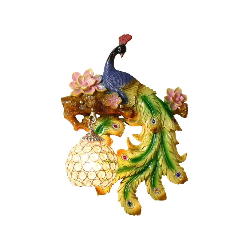 

Modern LED Wall Lamp Bar K9 Crystal Peacock E27 85v-260v Lighting D33cm Fixture Resin Wall Sconce For Bedroom Corridor Lamp G718