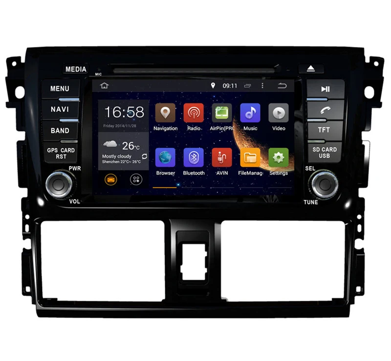 Top 7" Android Car DVD Player with GPS WIFI/BT,Audio Radio Stereo,Car multimedia for TOYOTA VIOS/YARIS Sedan 2013/Third generation 3