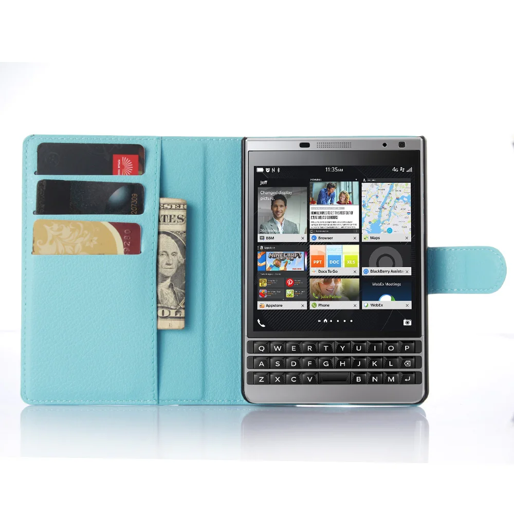 Роскошный кожаный чехол кошелек с текстурой личи для Blackberry Passport Silver Edition функцией
