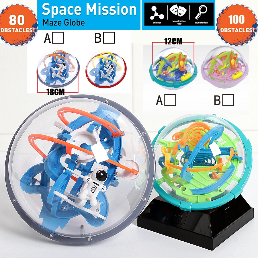 New Magic 3D Space Mission Maze Globe Puzzle Intellect Ball 80-100 Obstacles Educational Interactive Brain Teaser for Children