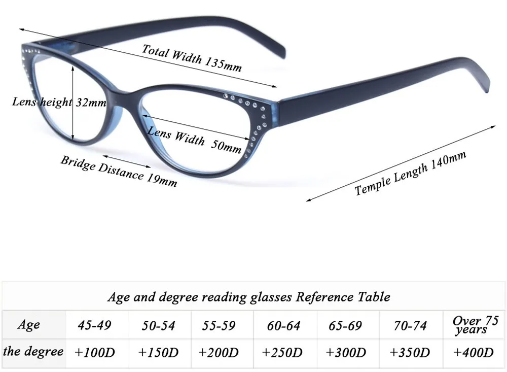 Henotin очки для чтения Для женщин Ультра светильник очки формы "кошачий глаз" в полный оправы для очков, 0,5 0,75 1,0 1,25 1,5 1,75 2,0 2,5 3,0 3,5