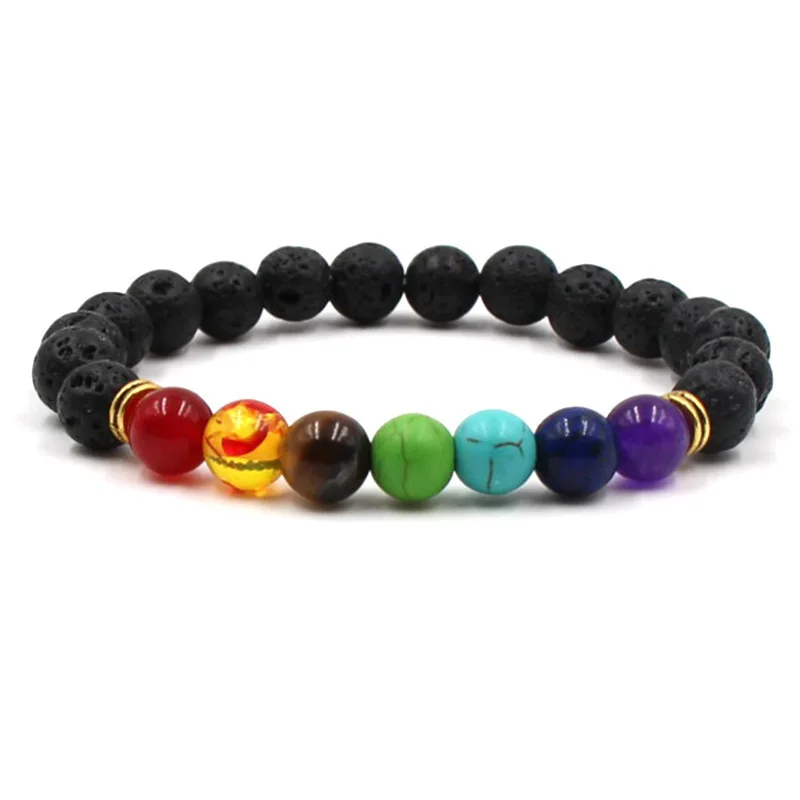 

Natural Chakras Single Circle Elastic Energy Lava Volcano Stone String For Men Women Rock Charms Bracelet Wrap Feminina Homme