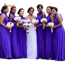 Фиолетовые шифоновые платья подружки невесты с длинным шлейфом трапециевидной формы простые свадебные платья для гостей платье для