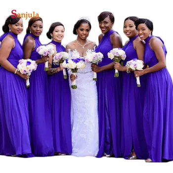 

Purple Chiffon Bridesmaid Dresses Long Halter A-Line Simple Wedding Guest Dresses Leg Slit Prom Gown for Women vestido D396