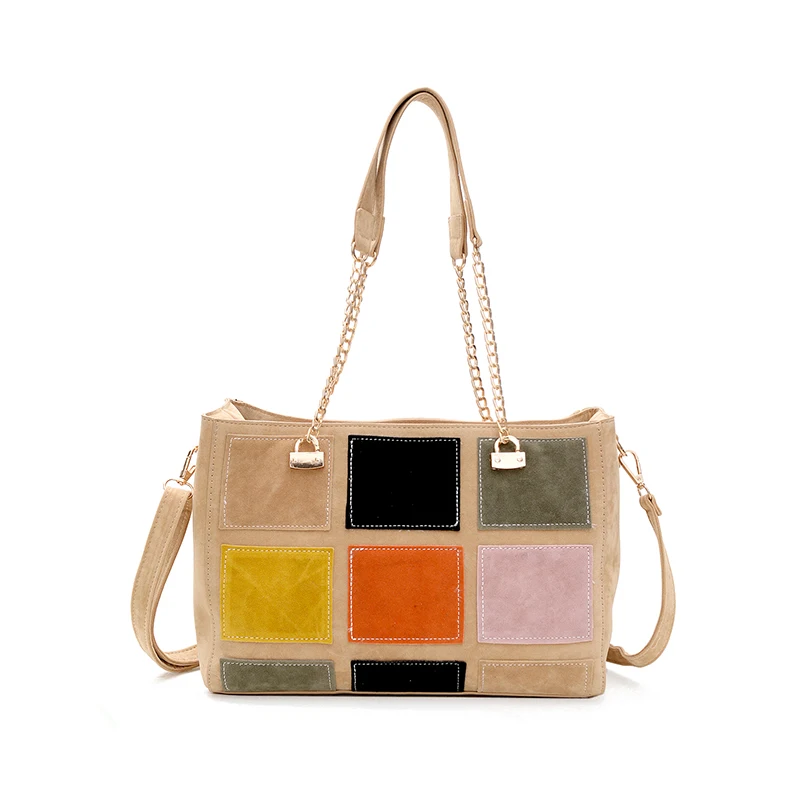 

2018 new Korean version of the wild fashion shoulder bag stitching hit color handbag large package
