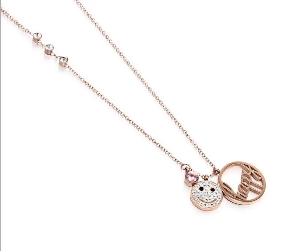New  Fashion Jewelry S925 Sterling Silver Smiley Letter Necklace Micro Studded Full Wild Collarbone Gift Woman Jewelry