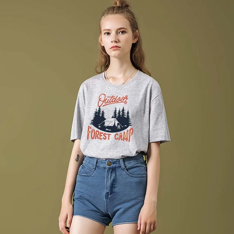 

New Summer female fashion New O-Neck cartoon camp printing letter women large size S-2XL Harajuku casual short-sleeved T-shirt