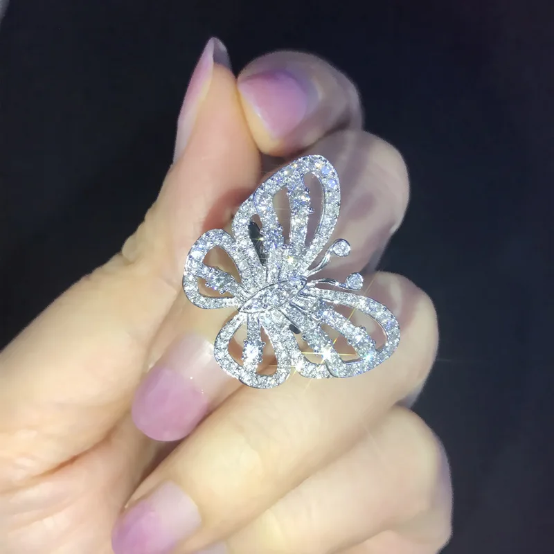 Милые блестящие серебряные кольца с цирконием и камнем-бабочкой для женщин, обручальное кольцо, модное ювелирное изделие, новинка