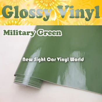 شراءالعسكرية الخضراء لامعة الفينيل التفاف الجيش الأخضر لمعان الذاتي شريط لاصق فينيل الهواء الحرة سيارة الشارات سيارة الرسومات الحجم: 1.52*30 متر/لف...
