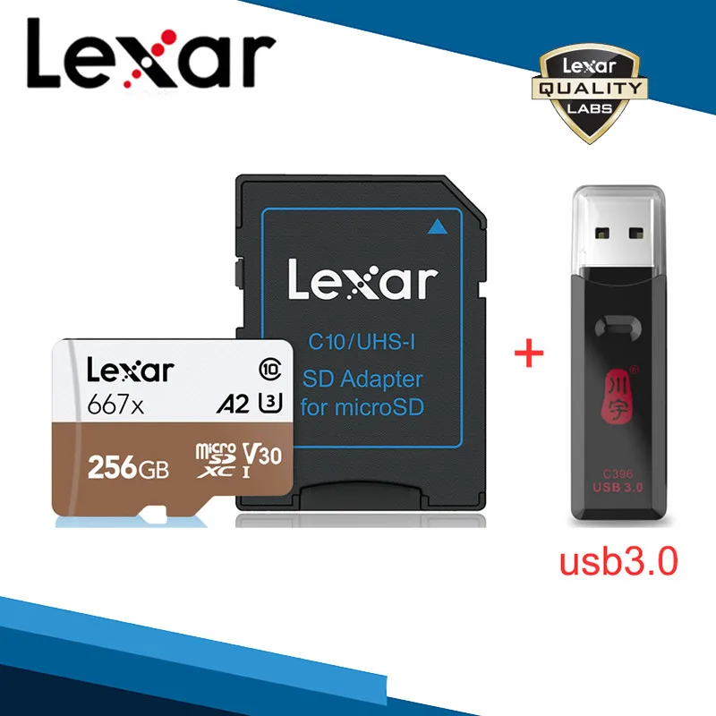 Lexar TF карта и адаптер и считыватель 256 ГБ 667x Micro SD карты Адаптеры 3,0 USB ридеры 128 ГБ SDXC карта памяти 64 Гб набор карт памяти - Емкость: 256G Card and Reader