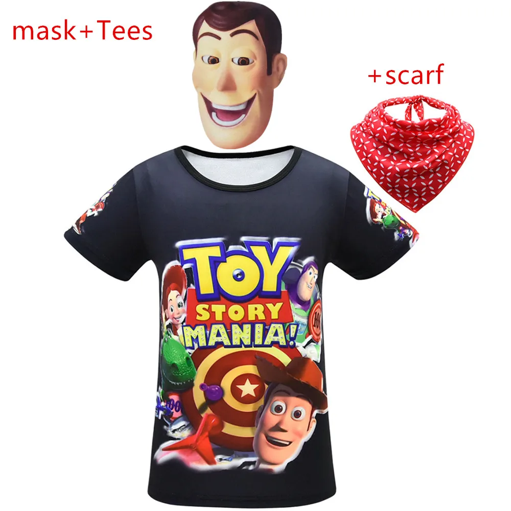 

Cartoon Print Baby Boys Toy Story 4 T Shirt&Tees Carnival Halloween Kids Boys Girls Woody Jessie pattern Tops Clothes+mask+scarf