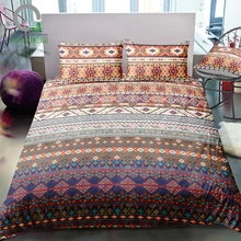 Bomcom 3D комплект постельного белья Boho шикарный дизайн богемный полосатый этнический геометрический, ацтекский Navajo пододеяльник набор микрофибра коричневый