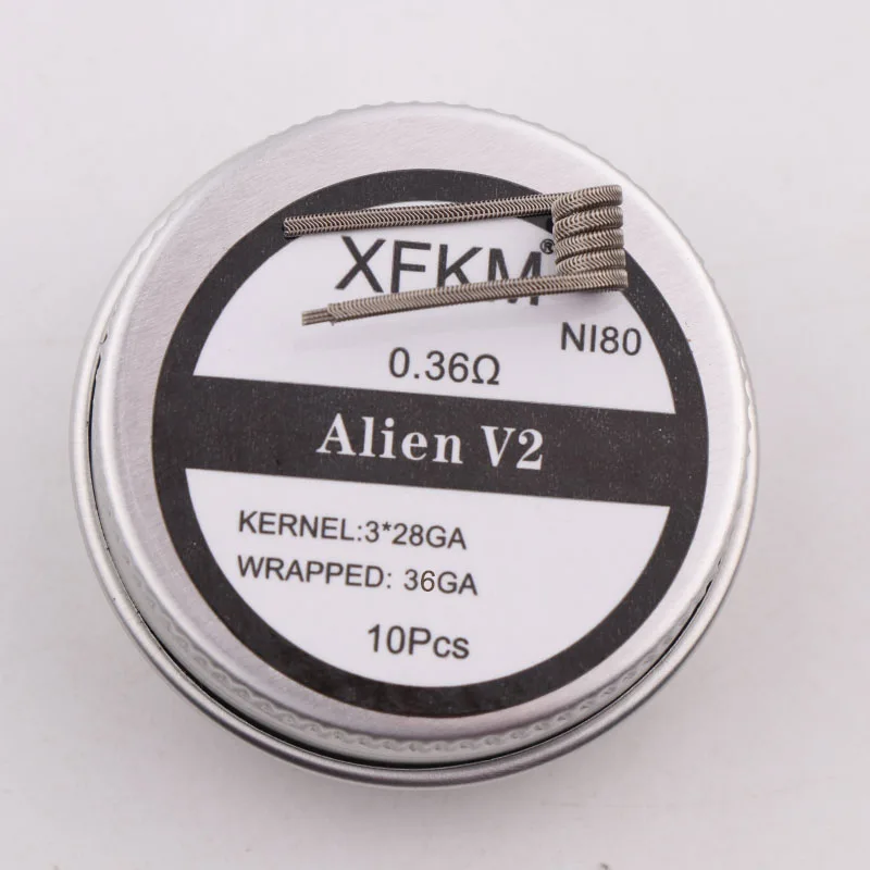 XFKM NI80 A1 SS316L 10 шт./лот готовая катушка ALIEN V2 провода катушки нагревательного сопротивления провода подходят RDA RDTA DIY распылитель - Цвет: 3-28-36-v2-n80-10